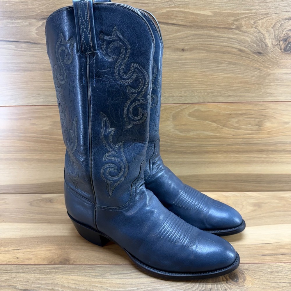 Lucchese Vintage Blue Leather Cowboy Boots Mens 9.5 D Western Rodeo Ranch